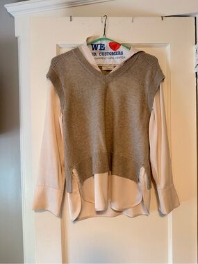 Elan Beige V-Neck Knit Sweater